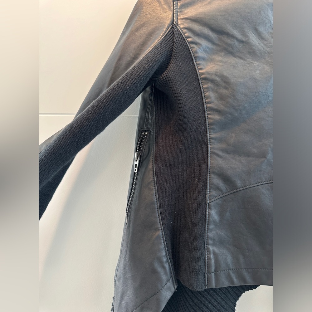Blank NYC Black Leather Jacket Ribbed Drape Front Moto Lightweight | Size XS - Picture 13 of 16
